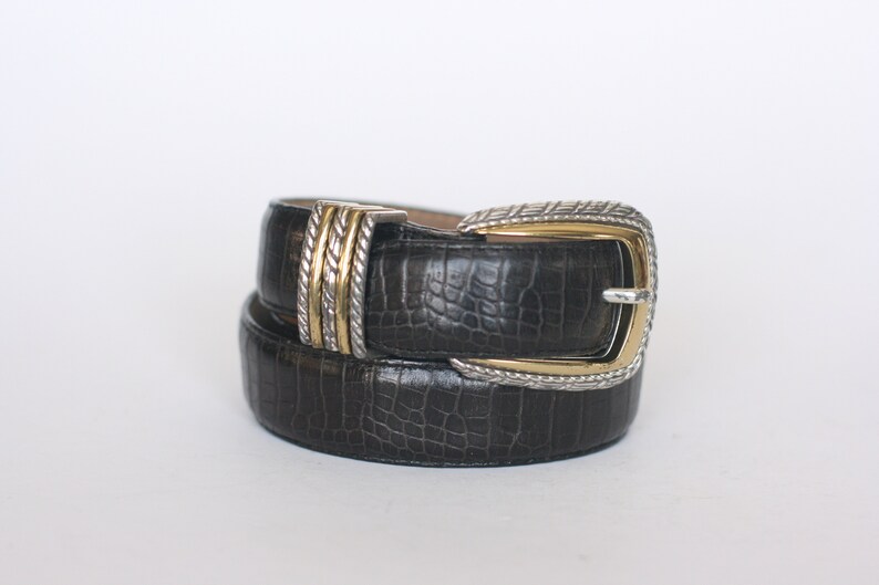 vintage brighton belt women/'s size ML32 brownish black faux lizard with silvergold buckle