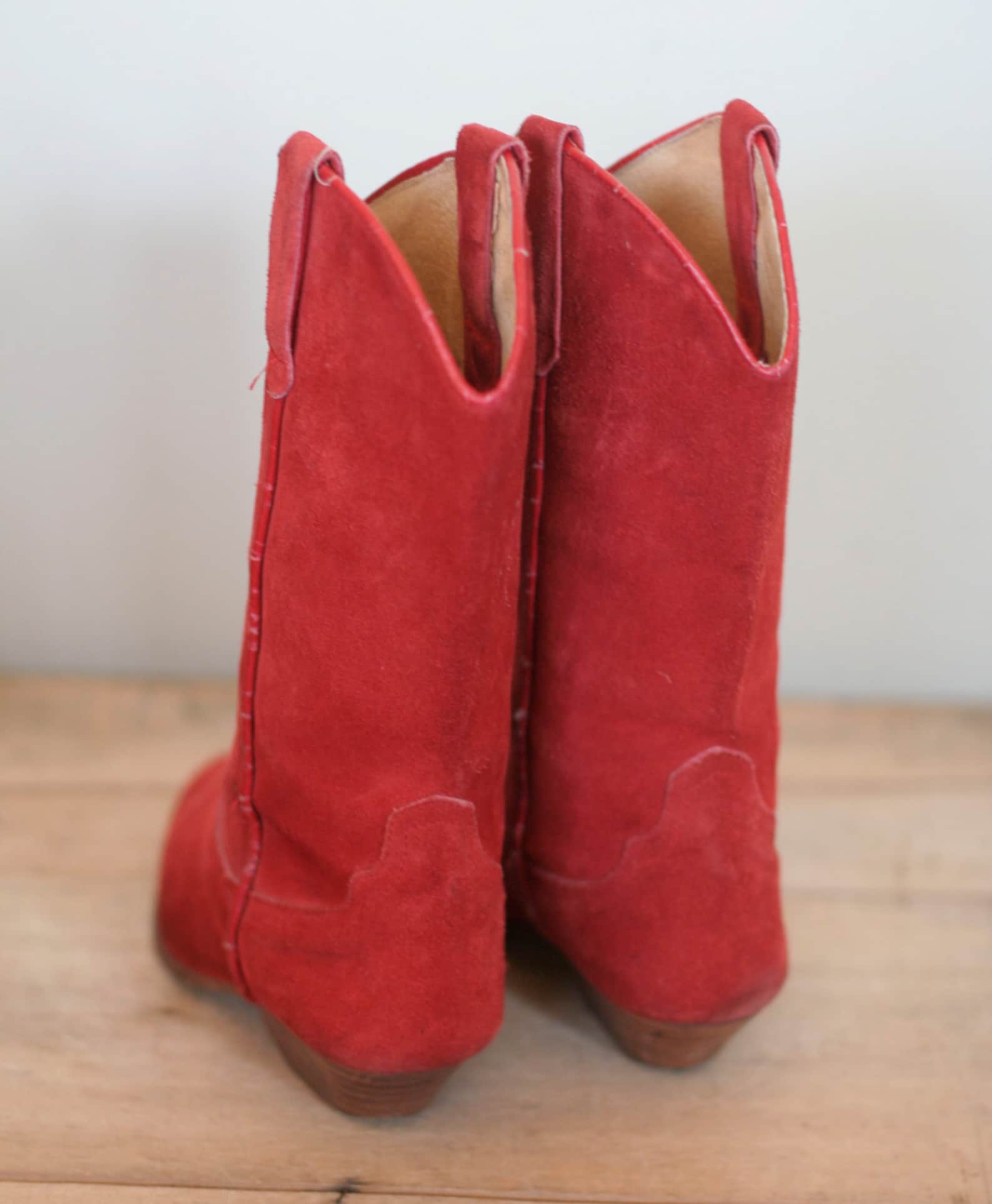 Vintage red suede womens western boots made in spain Etsy