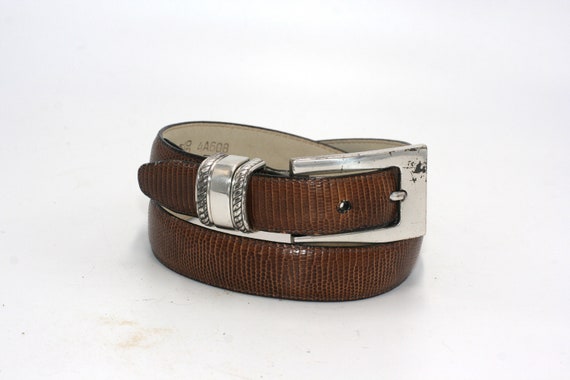 vintage brighton brown leather belt/faux reptile/… - image 1
