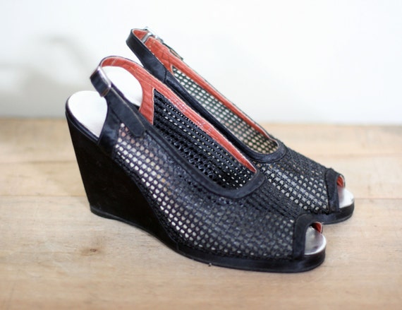 vintage women's shoes by patinos' black mesh with… - image 3