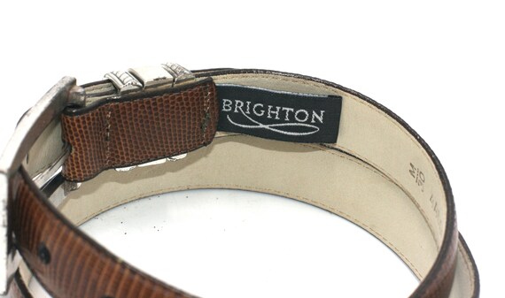 vintage brighton brown leather belt/faux reptile/… - image 3
