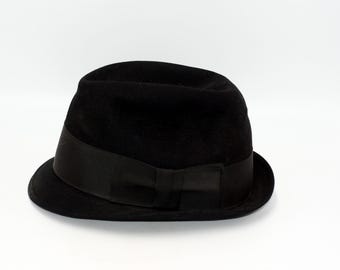 Vintage Dobbs Fedora Hat, Black Felt With Leather Band, 1940s-50s