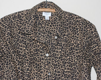 vintage J, Crew Woman Leopard Print LOng Sleeve Shirt Size Small