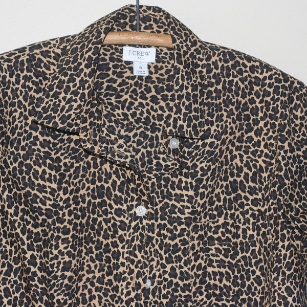 vintage J, Crew Woman Leopard Print LOng Sleeve Shirt Size Small