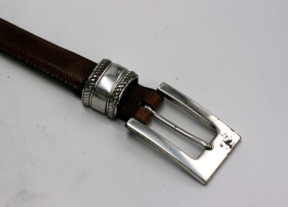 vintage brighton brown leather belt/faux reptile/… - image 5