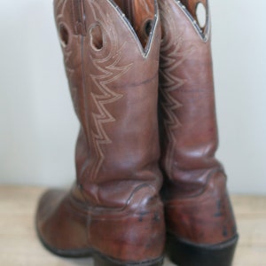 vintage men's brown leather cowboy boots by acme image 4