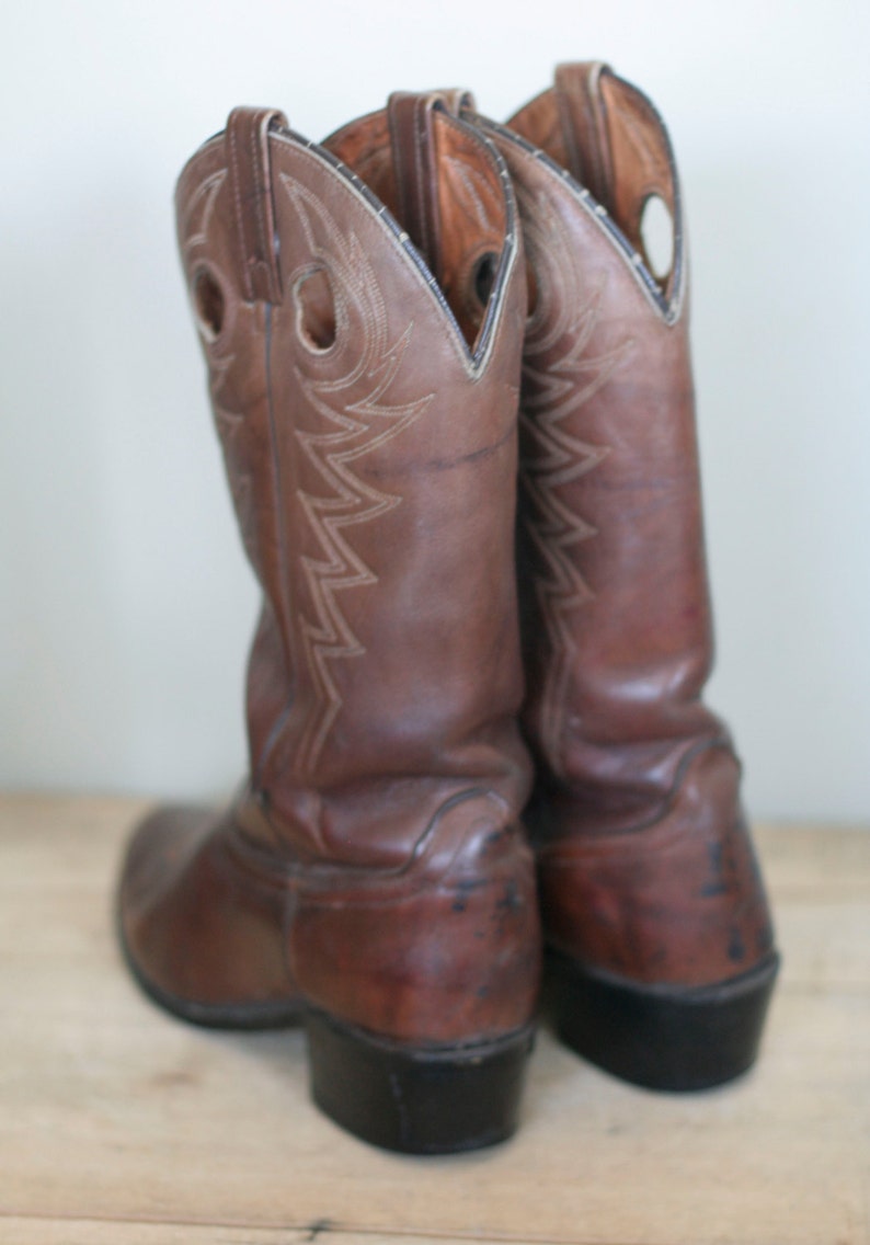 vintage men's brown leather cowboy boots by acme image 4