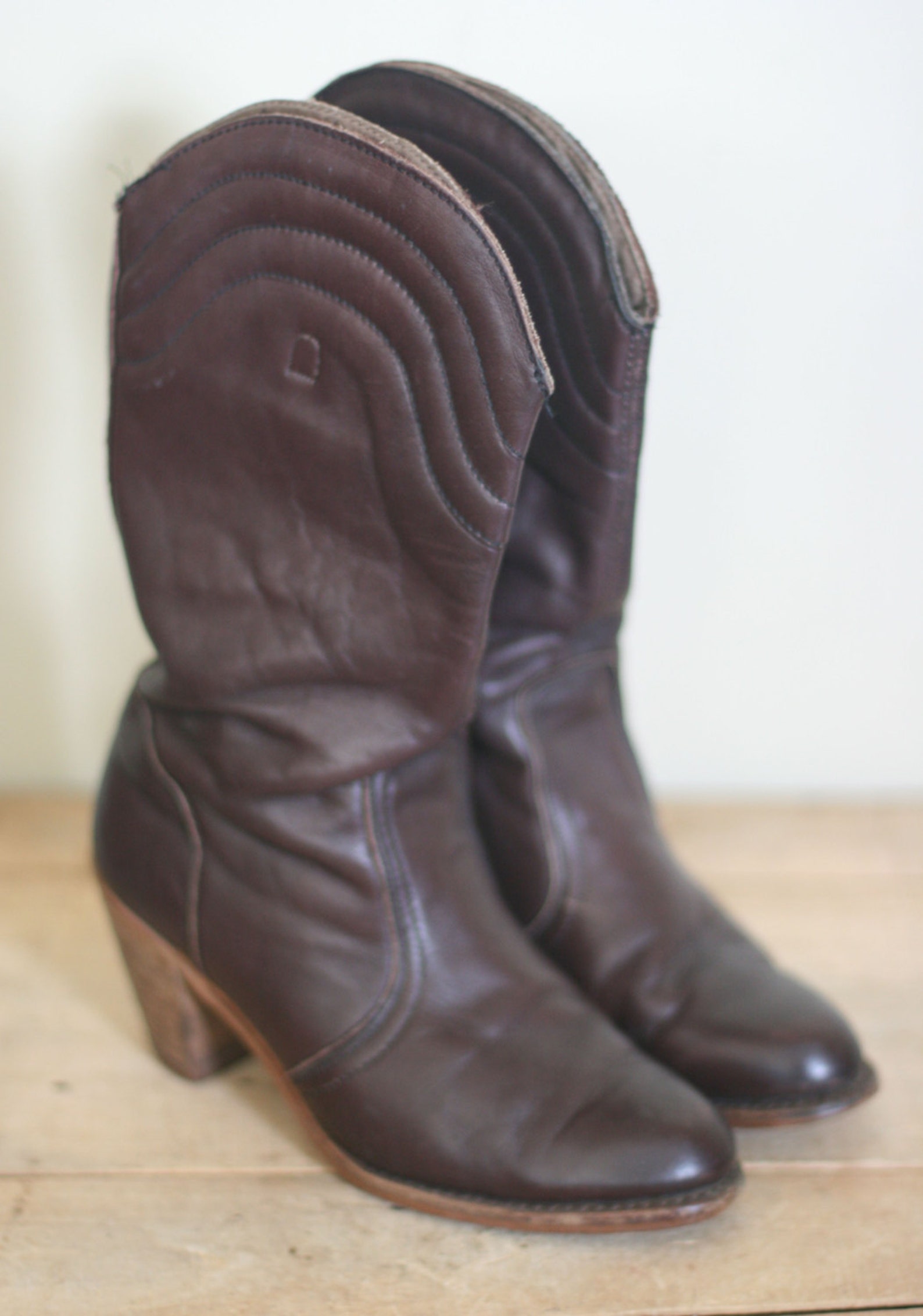 Vintage Women's Brown Leather High Heel Cowboy Boots by Dexter Size 6.5 ...