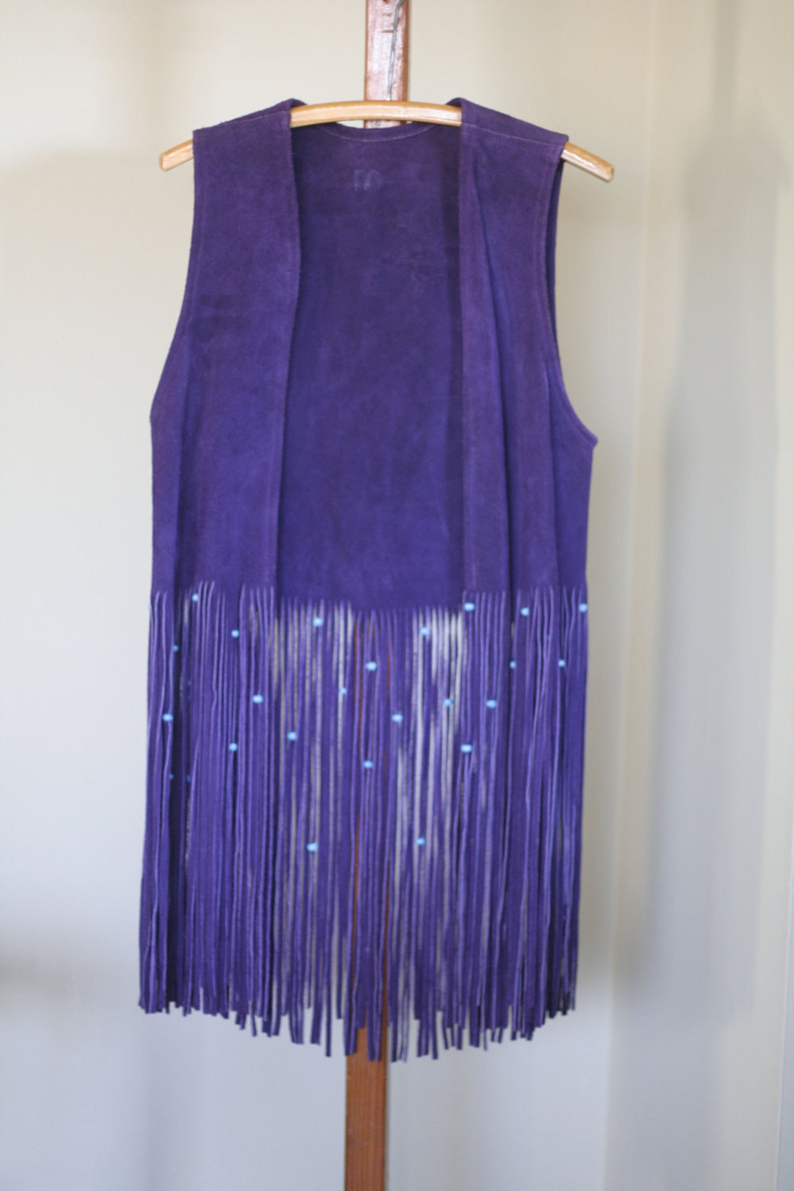 Vintage fringe hippie vest purple leather Etsy