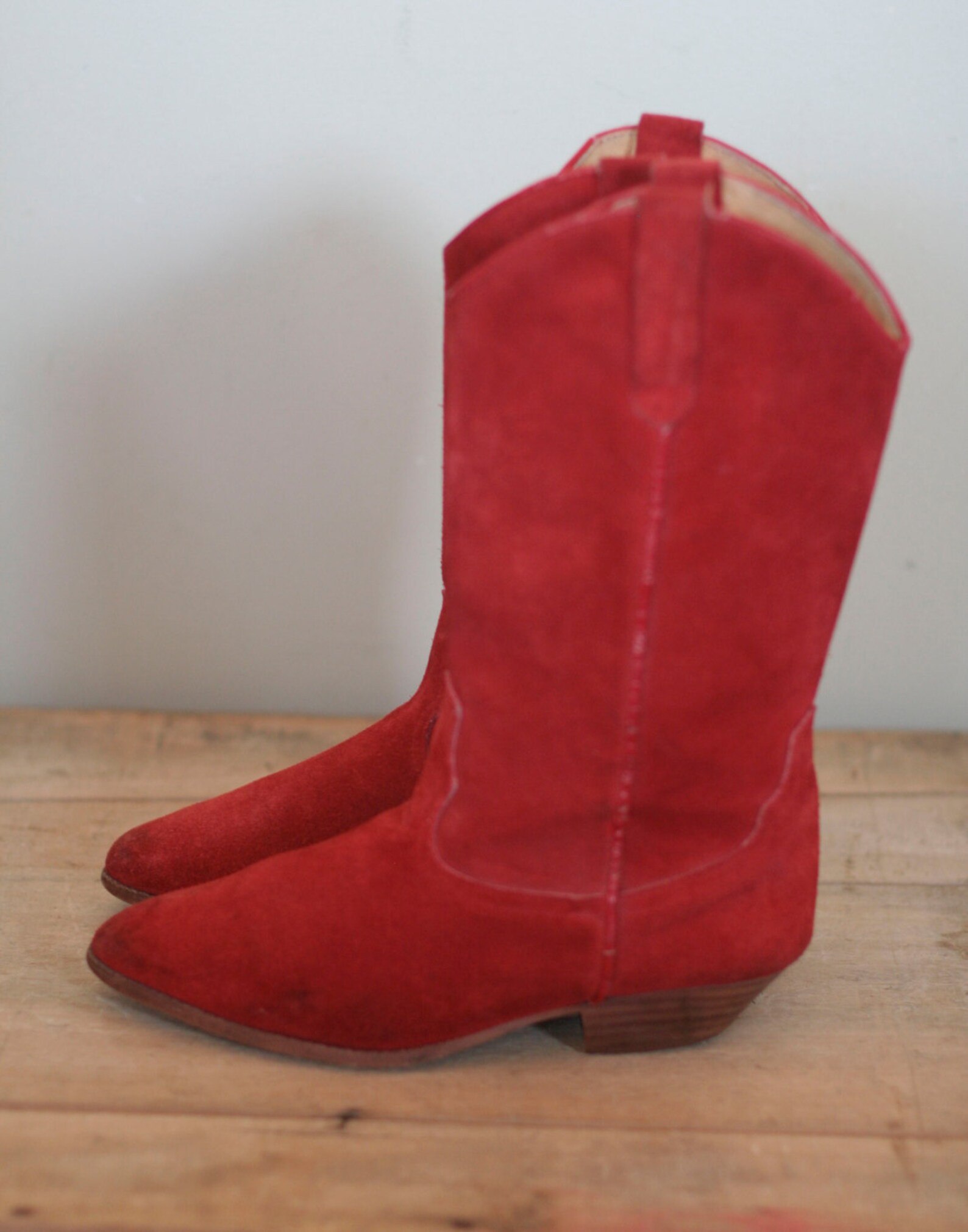 Vintage red suede womens western boots made in spain Etsy