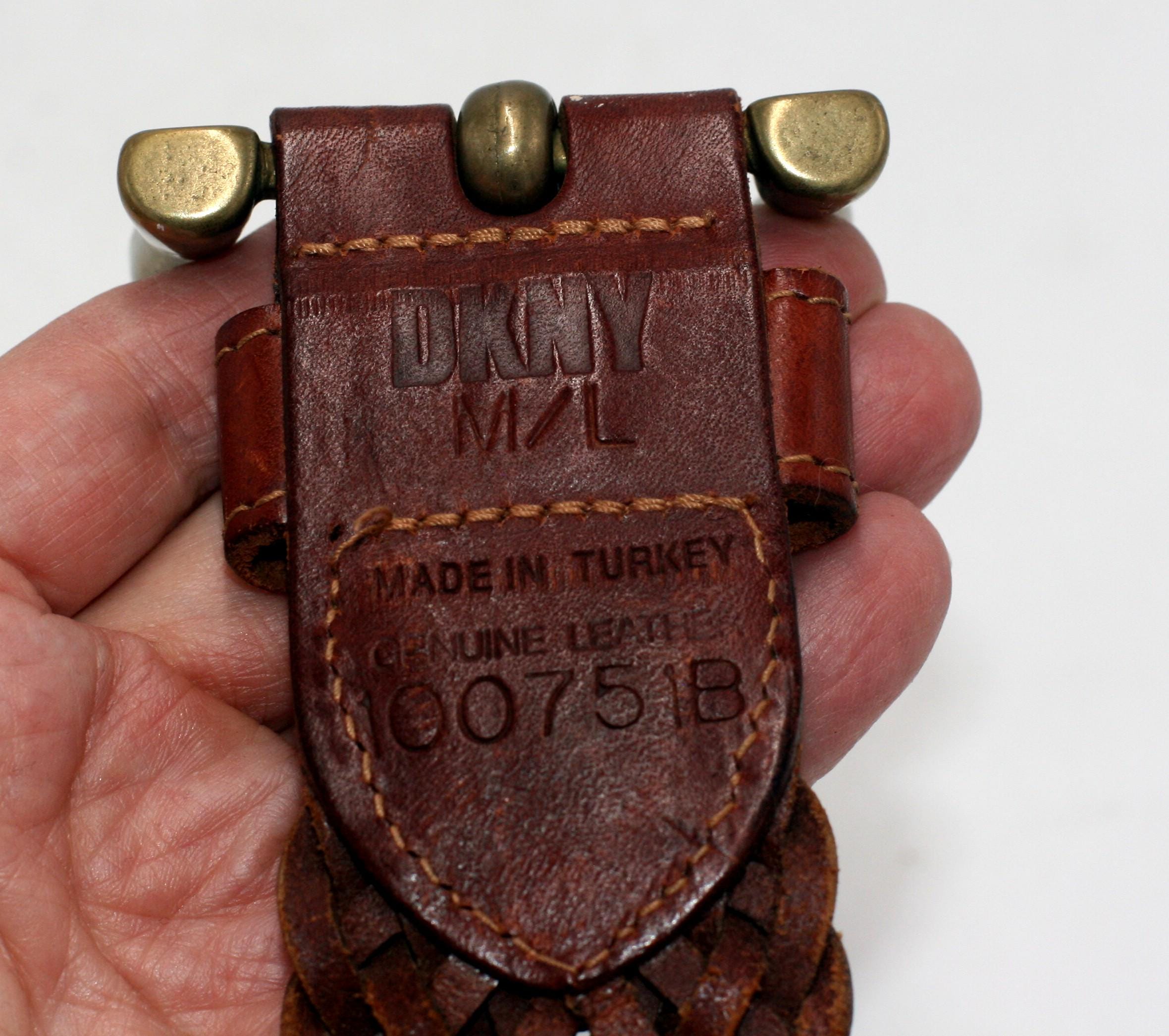 DKNY Vintage Leather Breaded Belt Sz M/L Vintage DKNY Woven Brown Leather Belt Size M/L - Etsy main image 3