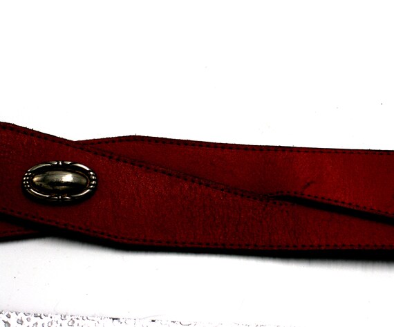vintage red leather double belt with conchos made… - image 4