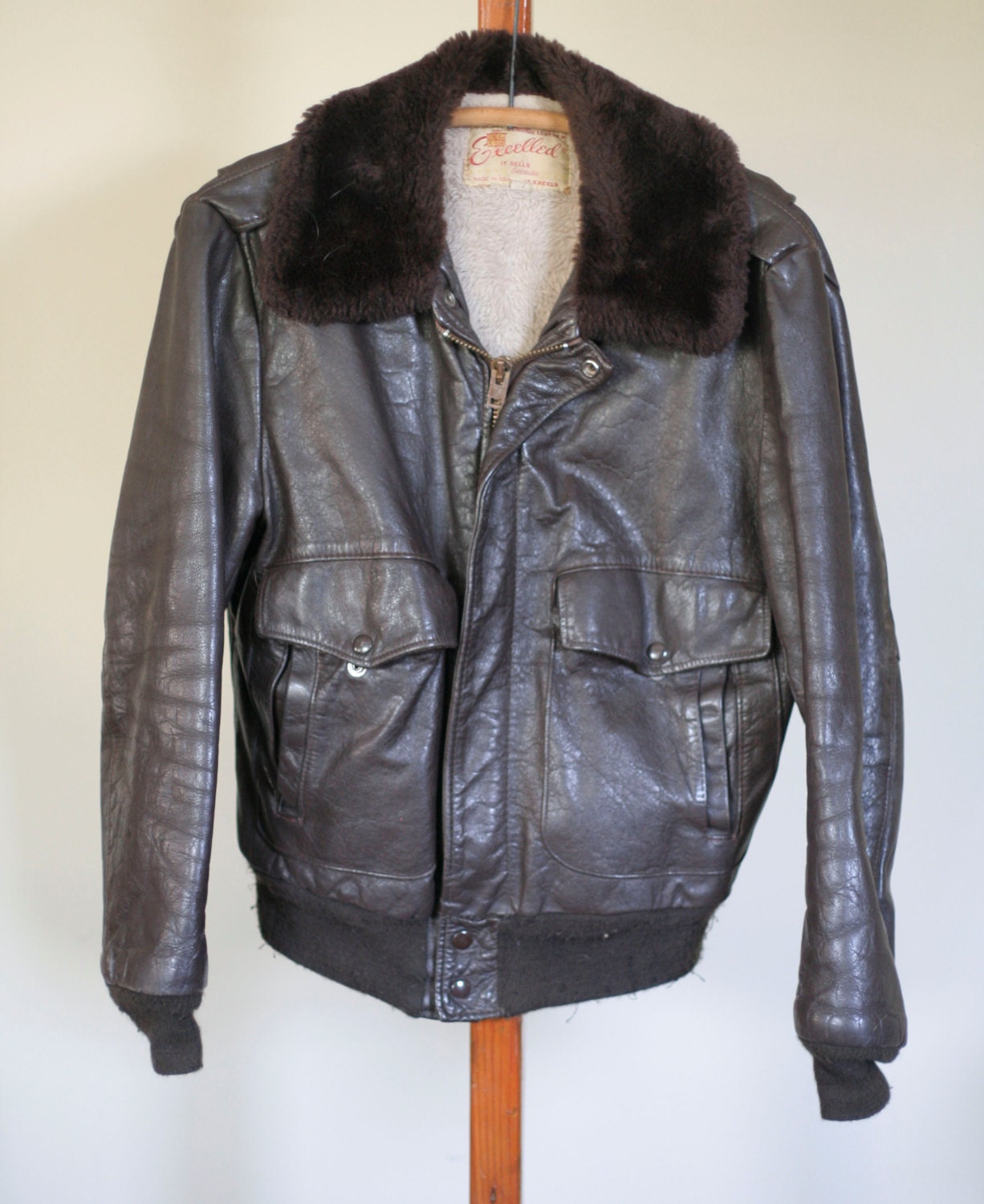Vintage Brown Leather Flight Jacket by Excelled Size 42 Etsy