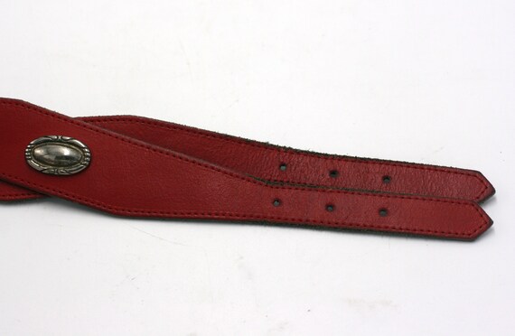 vintage red leather double belt with conchos made… - image 5