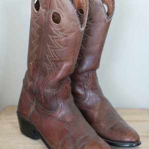 vintage men's brown leather cowboy boots by acme image 3