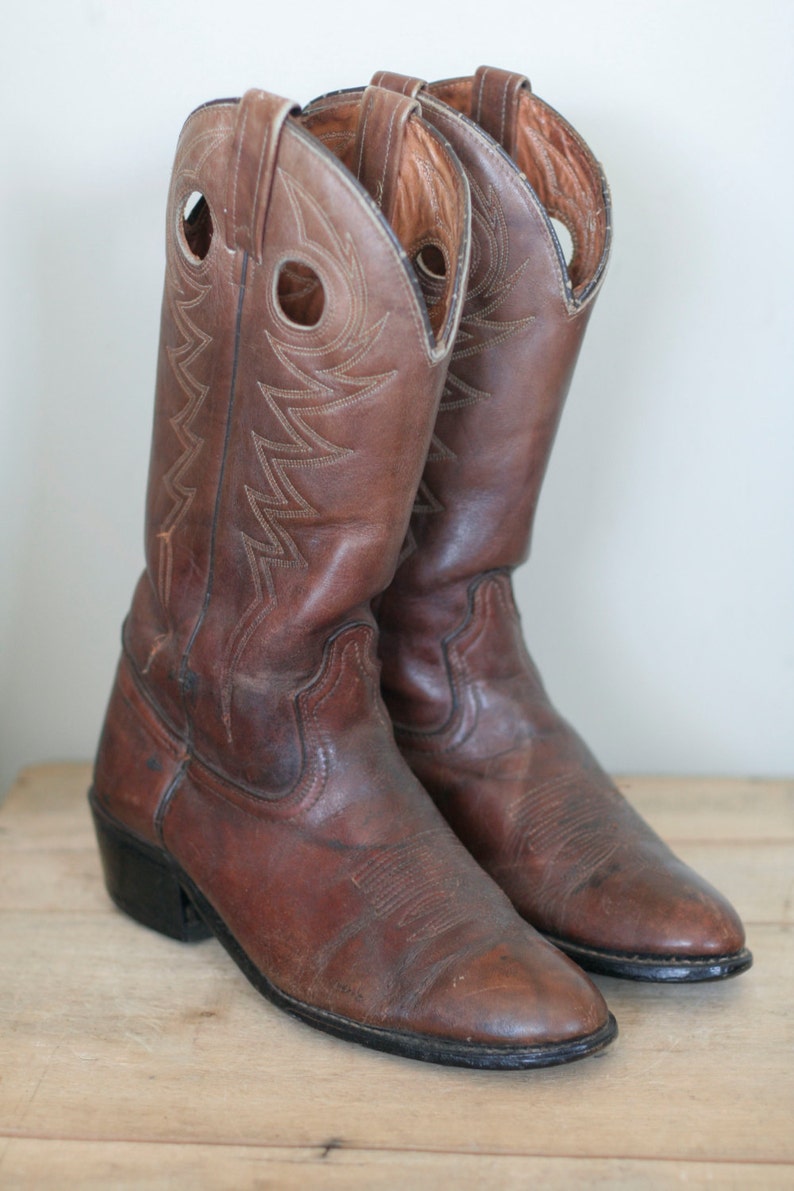 vintage men's brown leather cowboy boots by acme image 3