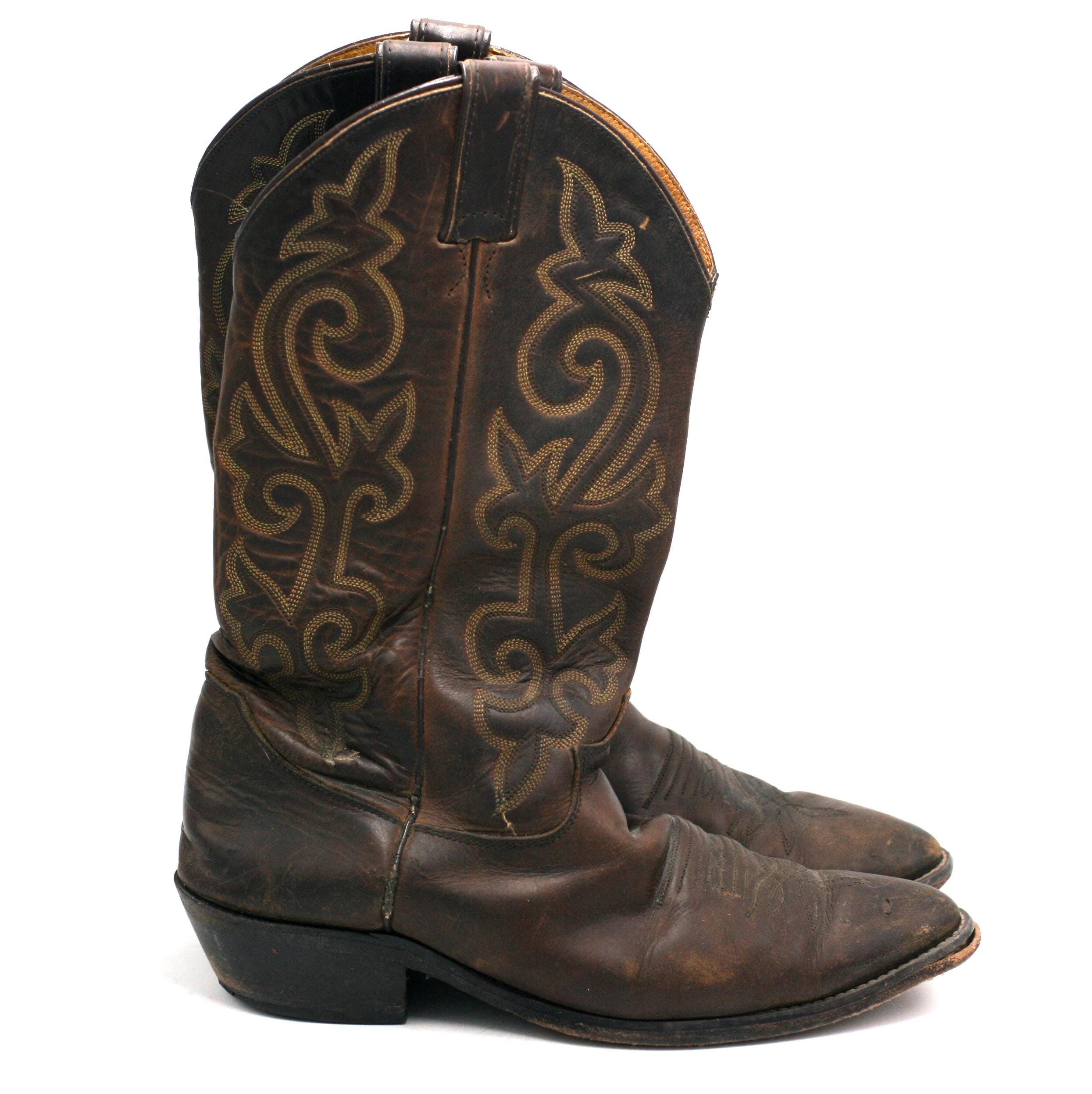 Vintage Justin Brown Distressed Leather Cowboy Boots Men display picture 3