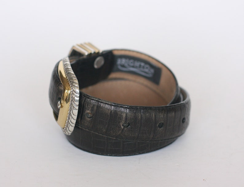 vintage brighton belt women/'s size ML32 brownish black faux lizard with silvergold buckle