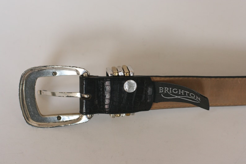 vintage brighton belt women/'s size ML32 brownish black faux lizard with silvergold buckle