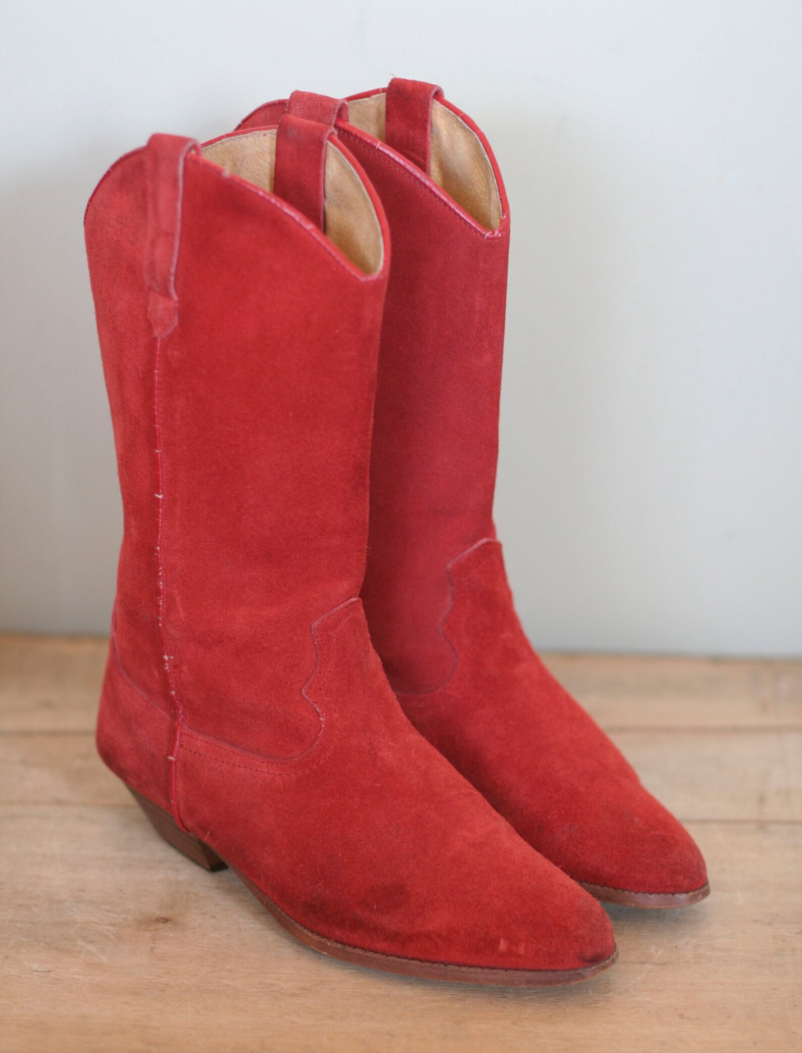 Vintage red suede womens western boots made in spain Etsy