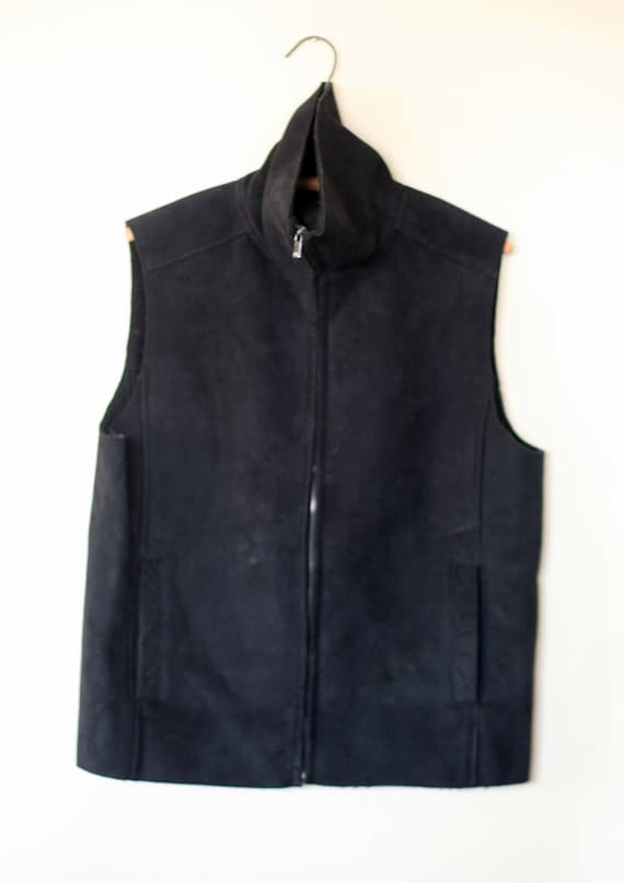 vintage  lauren black faux suede vest size L poly… - image 1
