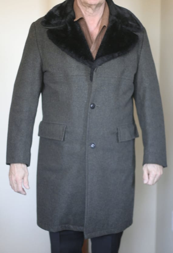 vintage mens wool coat deep charcoal green