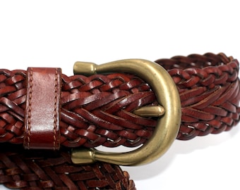 Vintage DKNY Leather Dog Tag Charm Embellishment Metal Buckle Belt Brown S Vintage Early 1990s Like New W/tag DKNY Purple Suede Leather  main image 3