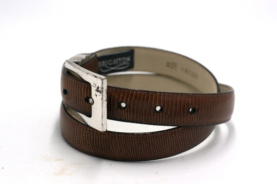 vintage brighton brown leather belt/faux reptile/… - image 2