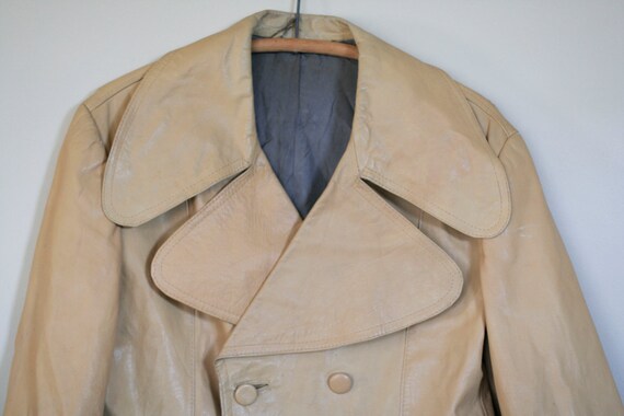 vintage tan leather jacket with large lapels mens… - image 2