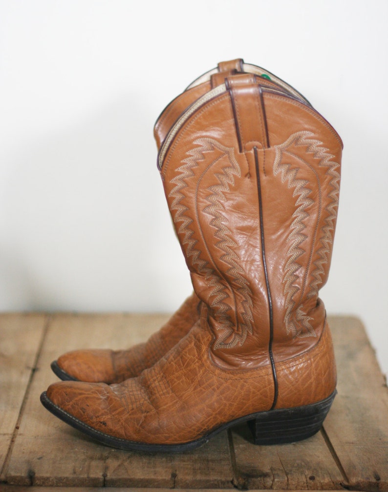 vintage justin golden tan leather cowboy boots mens size 7.5EE