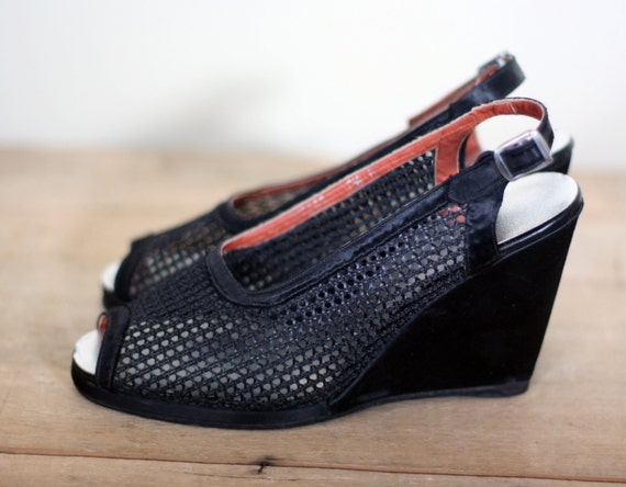 vintage women's shoes by patinos' black mesh with… - image 1