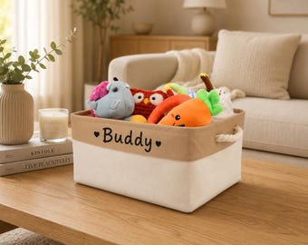 Personalisierter Hundespielzeugkorb, individuell gestaltbare Aufbewahrungsbox für Haustierspielzeug, personalisierter Hundekorb, Welpenspielzeug-Organizer, Geschenk für Hundeliebhaber
