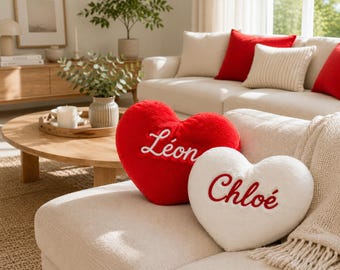 Personalisiertes Herzkissen, Kissen mit individuellem Namen, Plüschherzkissen, Valentinstagsgeschenk, Geschenk zur Babyparty, Kinderzimmerdekoration