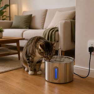 Automatische roestvrijstalen drinkfontein voor katten – ultrastille waterdispenser met filter voor katten en kleine honden afbeelding 1