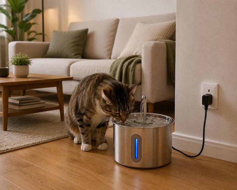 Automatische roestvrijstalen drinkfontein voor katten – ultrastille waterdispenser met filter voor katten en kleine honden afbeelding 1