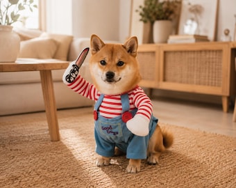 Funny Chucky Pet Costume, Dog & Cat Halloween Outfit, Horror Puppy Costume, Cute Scary Cosplay Gift for Pets