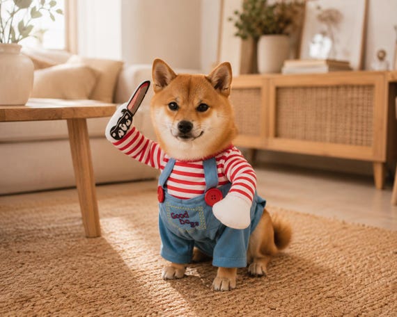 Funny Chucky Pet Costume, Dog & Cat Halloween Outfit, Horror Puppy Costume, Cute Scary Cosplay Gift for Pets
