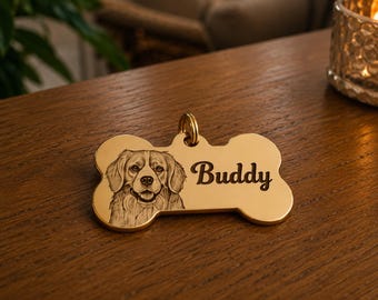 Personalisierte Hundemarke, individuell gravierte Haustiermarke mit Foto, personalisierte Namensmarke für Hunde, Halsbandanhänger in Gold und Silber, Geschenk für Hundeliebhaber