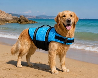 犬用ライフジャケット（水泳用）、調節可能なペット用安全ベスト、反射材付き犬用スイムベスト（救助用ハンドル付き）、ビーチ＆ボート用救命胴衣