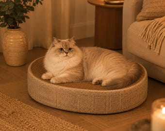 Sisal-Kratzbett für Katzen, Katzenkratzliege, modernes Katzenbett, robuste Katzenmöbel, Kratzmatte aus Karton