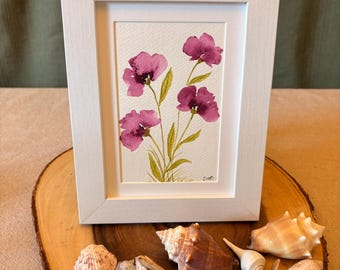 Original Watercolor Framed Magenta Wildflowers Painting | Purple Flower Art | Botanical Wall Decor