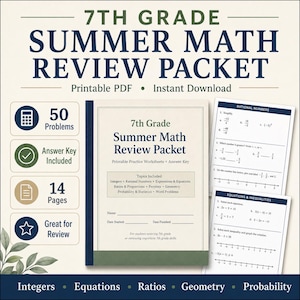 Pacchetto di ripasso estivo di matematica per la settima classe: numeri interi, equazioni, percentuali (download digitale) - Soluzioni incluse