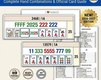 Guía de referencia completa de Mah Jongg americano 2026-2027 / Manos ganadoras imprimibles y hoja de trucos / Paquete de tarjetas digitales en PDF