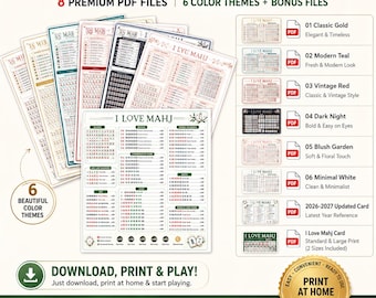 2026-2027 Mahjong Hand Tracker, American Mahjong Printable, Mah Jongg, Mahjong Scorecard, Mahjong Tiles Game Night, PDF Digital Download