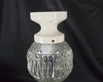 REWIRED Schoolhouse style porcelain base with diamond point clear globe shade