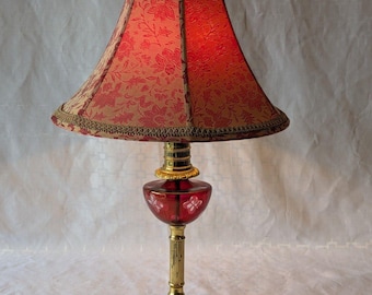 REWIRED Antq Vtg Cranberry Red Cut Glass Table  Lamp Marble Base 1920s w/Shade