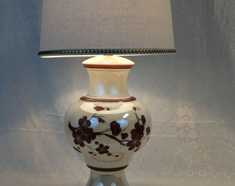 REWIRED-MCM lamp floral with brass studded shade