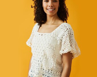 Datura Bloom Crochet Top Pattern, Floral Boho Blouse Tutorial (PDF Download)