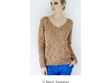Women's V Neck Sweater Knitting Pattern PDF, Debbie Bliss Cozy Knit Top