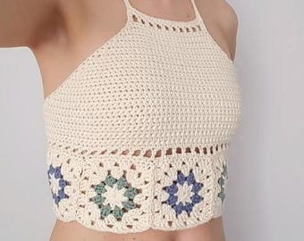 Hepatica Granny Top Crochet Pattern, Floral Boho Summer Shirt Tutorial (PDF Download)